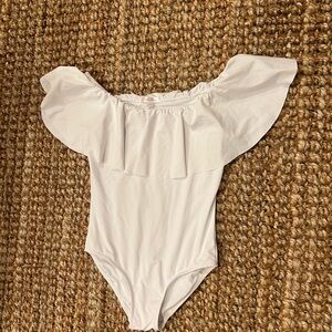 Stella Cove Girls White Ruffled Off-Shoulder swimsuit size 12